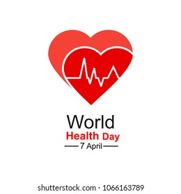 Vector world health day design concept. April 7. Heart and with cardiogram. Template for poster, banner, advertisement, clear form, creative card. Medicine idea