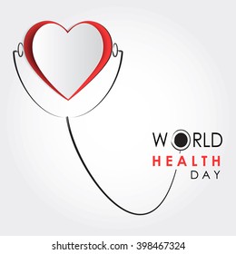 Vector world health day design concept. Cut out heart illustration with stethoscop. Medical care. Template for poster, banner, advertisement, clear form, creative card. Notch out symbols.Medicine idea