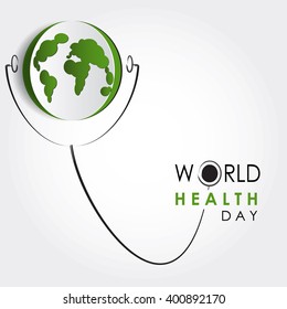 Vector world health day design concept. Cut out Earth illustration with stethoscope. Medical care. Template for poster, banner, advertisement, cover, creative card. Notch out symbols.Medicine idea