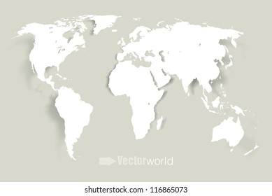 Vector world illustration with smooth vector shadows and white map of the continents of the world- design element for infographics, and other global illustrations