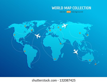 Vector World map with airways and information graphics