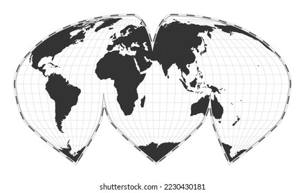 Vector world map. Alan K. Philbrick's interrupted sinu-Mollweide projection. Plain world geographical map with latitude and longitude lines. Centered to 60deg W longitude. Vector illustration.