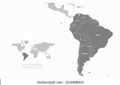 Vector world map with all countries names. continental vector image of world map. latin america map.