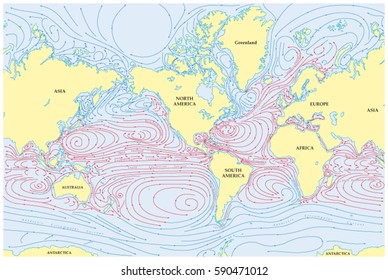 Vector world map of all sea currents