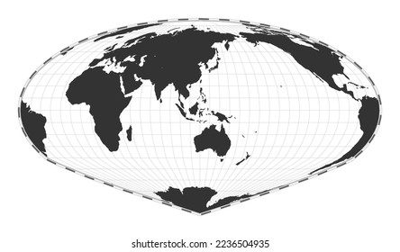 Vector world map. Allen K. Philbrick's Sinu-Mollweide projection. Plain world geographical map with latitude and longitude lines. Centered to 120deg W longitude. Vector illustration.