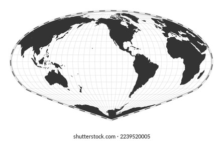 Vector world map. Allen K. Philbrick's Sinu-Mollweide projection. Plain world geographical map with latitude and longitude lines. Centered to 120deg E longitude. Vector illustration.