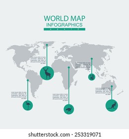 Vector world map animal. continent  mainland  infographics.Flat graphics eps10 