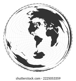 Vector world map. Azimuthal equidistant projection. Plain world geographical map with latitude and longitude lines. Centered to 60deg E longitude. Vector illustration.