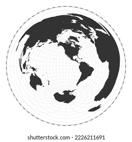 Vector world map. Azimuthal equidistant projection. Plain world geographical map with latitude and longitude lines. Centered to 120deg E longitude. Vector illustration.