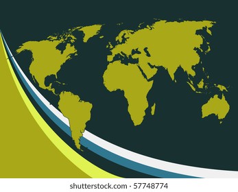 Vector world map background with curvy lines