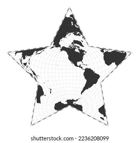 Vector world map. Berghaus star projection. Plain world geographical map with latitude and longitude lines. Centered to 120deg E longitude. Vector illustration.