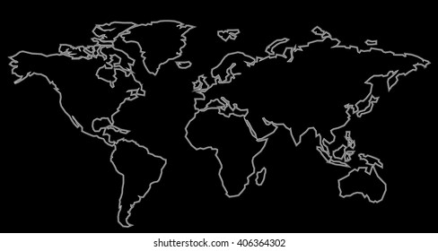 Vector World Map Black Contour