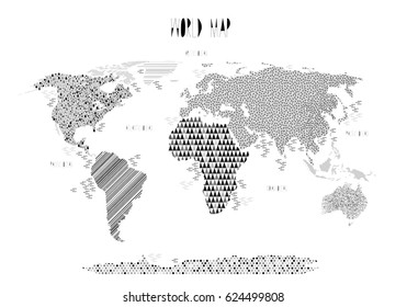 Vector world map. Black white world map. Abstract world map.
