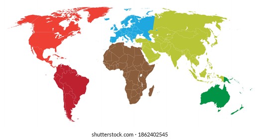 Vector World Map With Borders All Countries And Continents