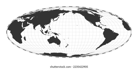 Vector world map. Bromley projection. Plain world geographical map with latitude and longitude lines. Centered to 180 degrees longitude. Vector illustration.