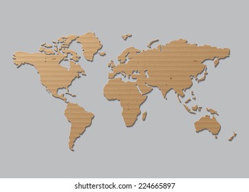 Vector World Map  Brown Cardboard .paper Cut Style.