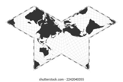 Vector world map. Collignon butterfly projection. Plain world geographical map with latitude and longitude lines. Centered to 180deg longitude. Vector illustration.
