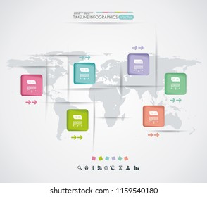 Vector world map with color stickers.