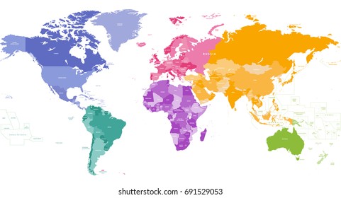 mapa mundial vectorial coloreado por continentes