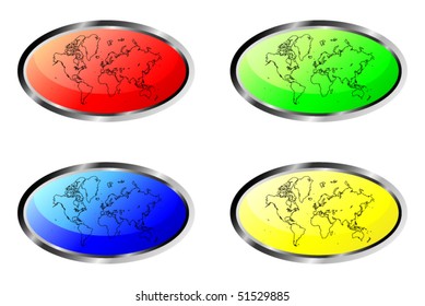 Vector world map colorful buttons