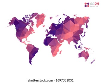 Vector of World map colorful polygon red triangle mosaic with white background. style gradient.