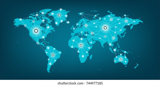 vector world map  Communications network map of the world Blue map Dark blue background