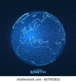 Vector World Map Construted Of Numbers And Lines. Abstract Globe Connections Illustration. Futurisric Spherical Map. Europe Centered. Technological Planet Concept. International Data Communication