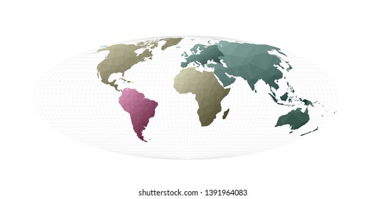 Vector world map continents in Bromley projection, modern design.
