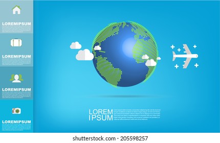 vector world map with copy space vector on light blue background