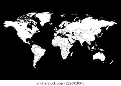 Mapa del mundo de los vectores con las fronteras del país. Atlas monocromo de los países del mundo. Mapa de los continentes. Ilustración de material vectorial.