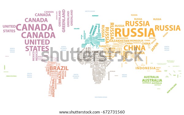 Vector World Map Country Names Typography Stock Vector (Royalty Free ...