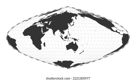 Vector World Map. Craster Parabolic Projection. Plan World Geographical Map With Latitudelongitude Lines. Centered To 120deg W Longitude. Vector Illustration.