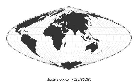 Vector world map. Craster parabolic projection. Plain world geographical map with latitude and longitude lines. Centered to 60deg W longitude. Vector illustration.