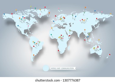 vector of world map created with pins ,communication network concept