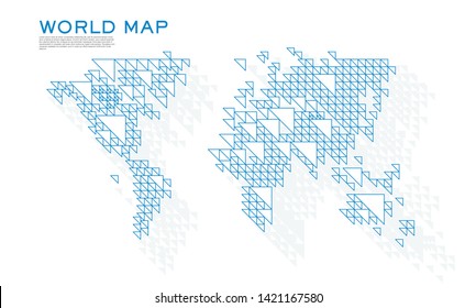 Vector world map design. Triangle pattern continents. Vector Net Of Blue Line Triangles On White Background. Water mark triangle at back.