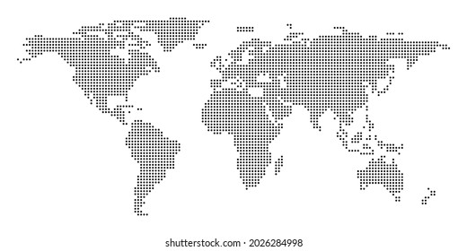 Vector World map in dotted style. Abstract graphic map of the world from black round dots. Vector illustration isolated on white background