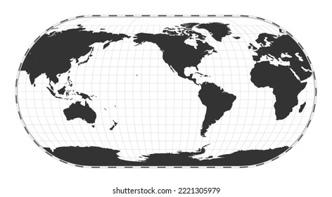 Vector world map. Eckert III projection. Plan world geographical map with latitude/longitude lines. Centered to 120deg E longitude. Vector illustration.
