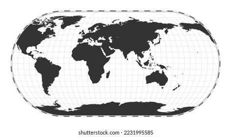 Vector world map. Eckert III projection. Plain world geographical map with latitude and longitude lines. Centered to 60deg W longitude. Vector illustration.