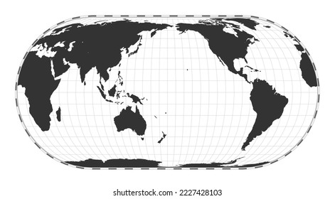 Vector world map. Eckert IV projection. Plain world geographical map with latitude and longitude lines. Centered to 180deg longitude. Vector illustration.