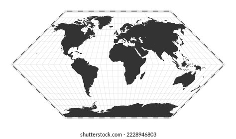 Vector world map. Eckert I projection. Plain world geographical map with latitude and longitude lines. Centered to 0deg longitude. Vector illustration.