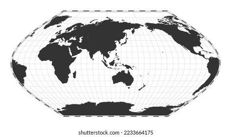 Vector world map. Eckert V projection. Plain world geographical map with latitude and longitude lines. Centered to 120deg W longitude. Vector illustration.