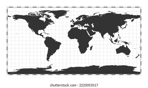Vector world map. Equirectangular (plate carree) projection. Plain world geographical map with latitude and longitude lines. Centered to 0deg longitude. Vector illustration. svg