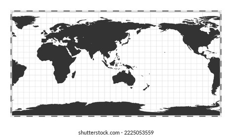 Vector world map. Equirectangular (plate carree) projection. Plain world geographical map with latitude and longitude lines. Centered to 120deg W longitude. Vector illustration. svg