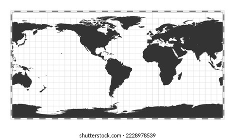 Vector world map. Equirectangular (plate carree) projection. Plain world geographical map with latitude and longitude lines. Centered to 60deg E longitude. Vector illustration. svg