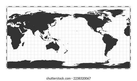 Vector world map. Equirectangular (plate carree) projection. Plain world geographical map with latitude and longitude lines. Centered to 180deg longitude. Vector illustration. svg