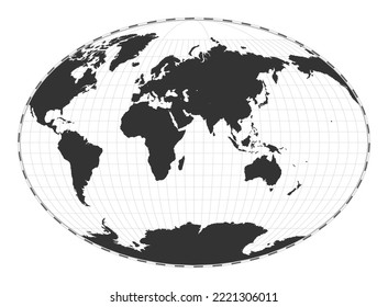 Vector world map. Fahey pseudocylindrical projection. Plan world geographical map with latitude and longitude lines. Centered to 60 degrees W longitude. Vector illustration.