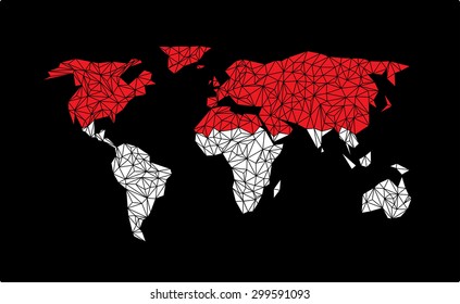 Vector world map with flag of Indonesia.