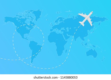 Vector World Map Flying Airplane Dashed Stock Vector (Royalty Free ...