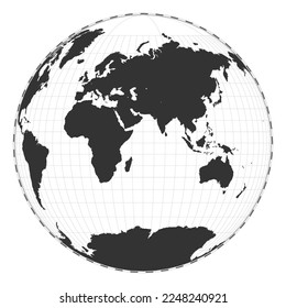 Mapa del mundo de los vectores. Proyección de dos perspectivas mundiales de Gilbert. Mapa geográfico sencillo con líneas de latitud y longitud. Centrado en la longitud de 60 grados W. Ilustración vectorial.