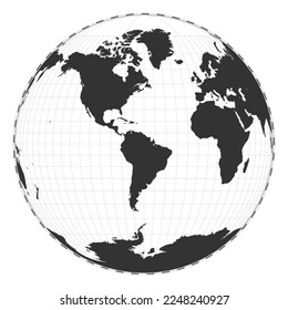 Mapa del mundo de los vectores. Proyección de dos perspectivas mundiales de Gilbert. Mapa geográfico sencillo con líneas de latitud y longitud. Centrado en la longitud E de 60 grados. Ilustración vectorial.